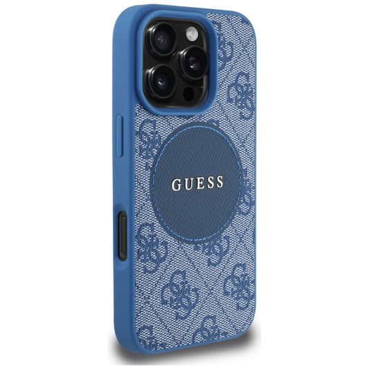 Custodia MagSafe per Apple iPhone 16 Pro, Guess, 4G Circle Classic Logo, Blu