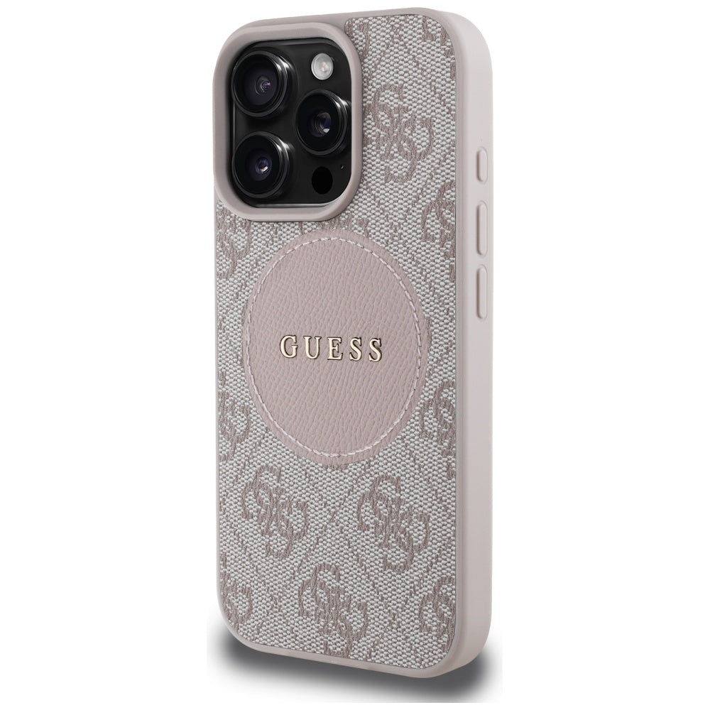 Custodia MagSafe per Apple iPhone 16 Pro, Guess, 4G Circle Classic Logo, Rosa