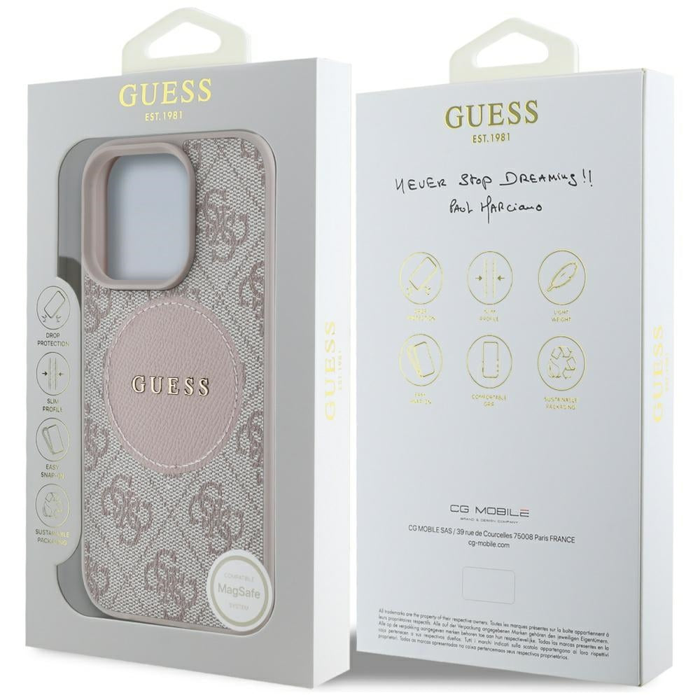 Custodia MagSafe per Apple iPhone 16 Pro, Guess, 4G Circle Classic Logo, Rosa