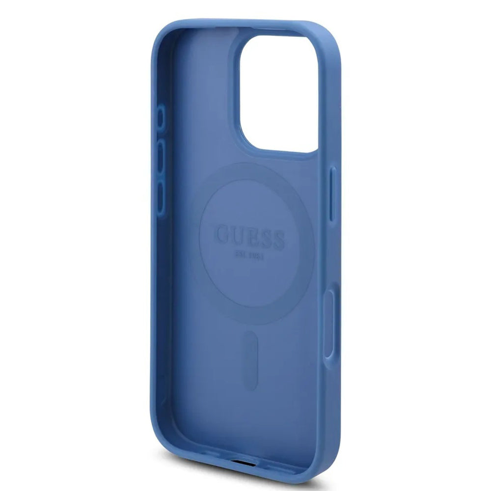 Custodia MagSafe per Apple iPhone 16 Pro, Guess, 4G Flowers Print, Blu