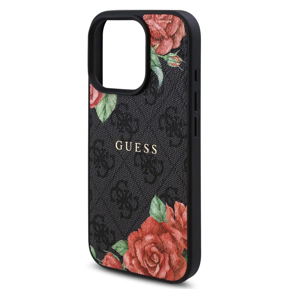 Custodia MagSafe per Apple iPhone 16 Pro, Guess, 4G Flowers Print, Nera