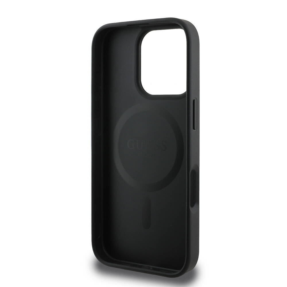 Custodia MagSafe per Apple iPhone 16 Pro, Guess, 4G Printed Stripes, Nera