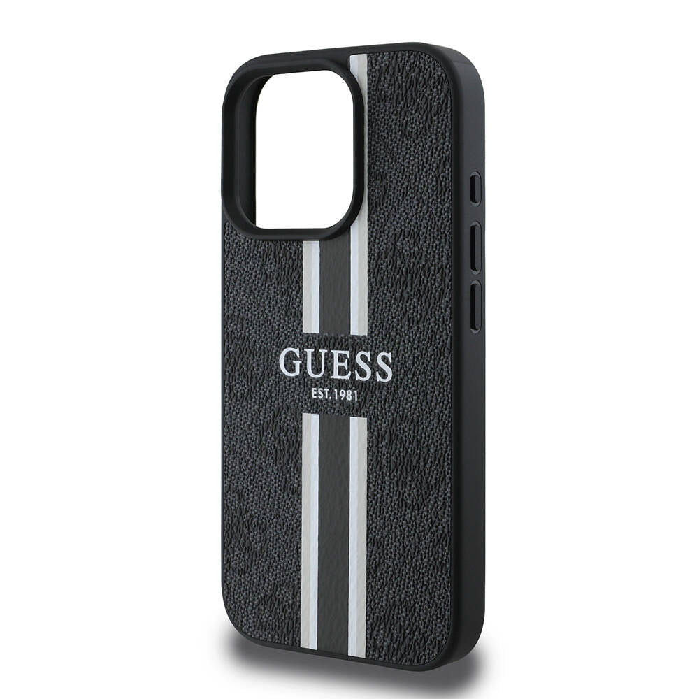 Custodia MagSafe per Apple iPhone 16 Pro, Guess, 4G Printed Stripes, Nera