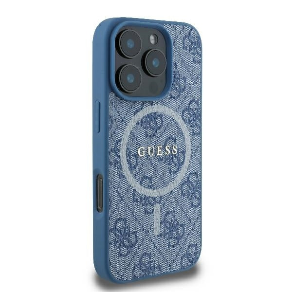 Custodia MagSafe per Apple iPhone 16 Pro, Guess, 4G Ring Classic Logo, Blu