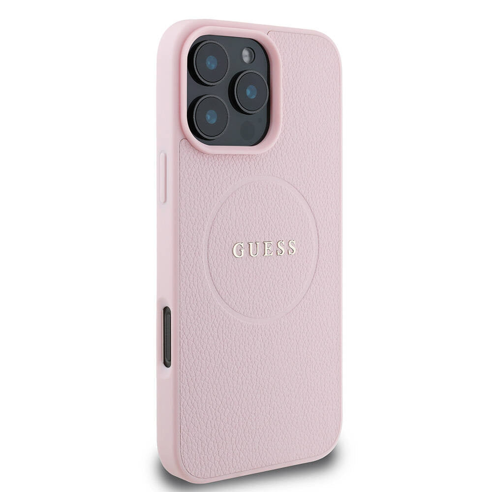 Custodia MagSafe per Apple iPhone 16 Pro, Guess, Grained Gold Ring, Rosa