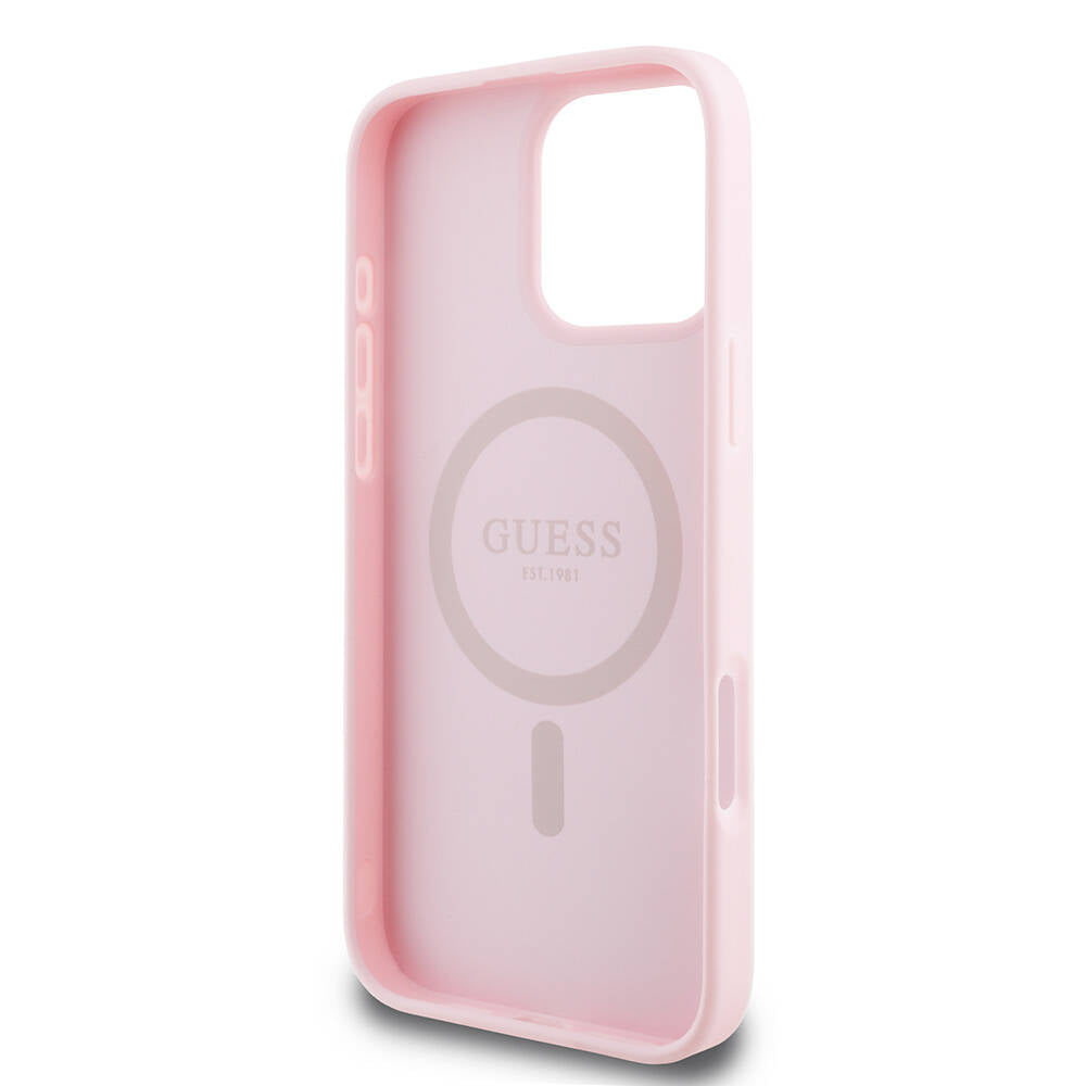 Custodia MagSafe per Apple iPhone 16 Pro, Guess, Grained Gold Ring, Rosa