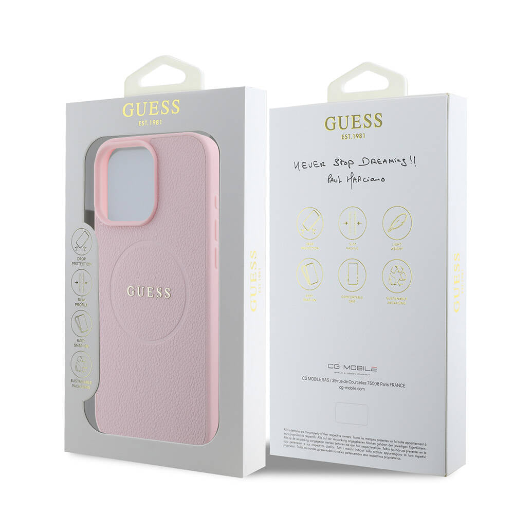Custodia MagSafe per Apple iPhone 16 Pro, Guess, Grained Gold Ring, Rosa