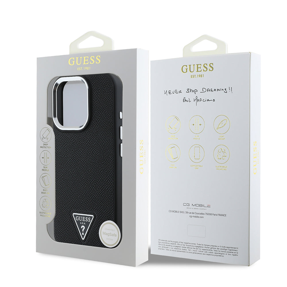 MagSafe Case for Apple iPhone 16 Pro, Guess, Grained Triangle Logo, Black