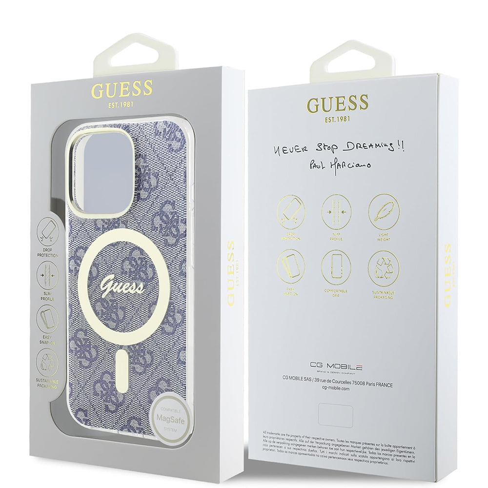 Custodia MagSafe per Apple iPhone 16 Pro, Guess, IML 4G, Blu