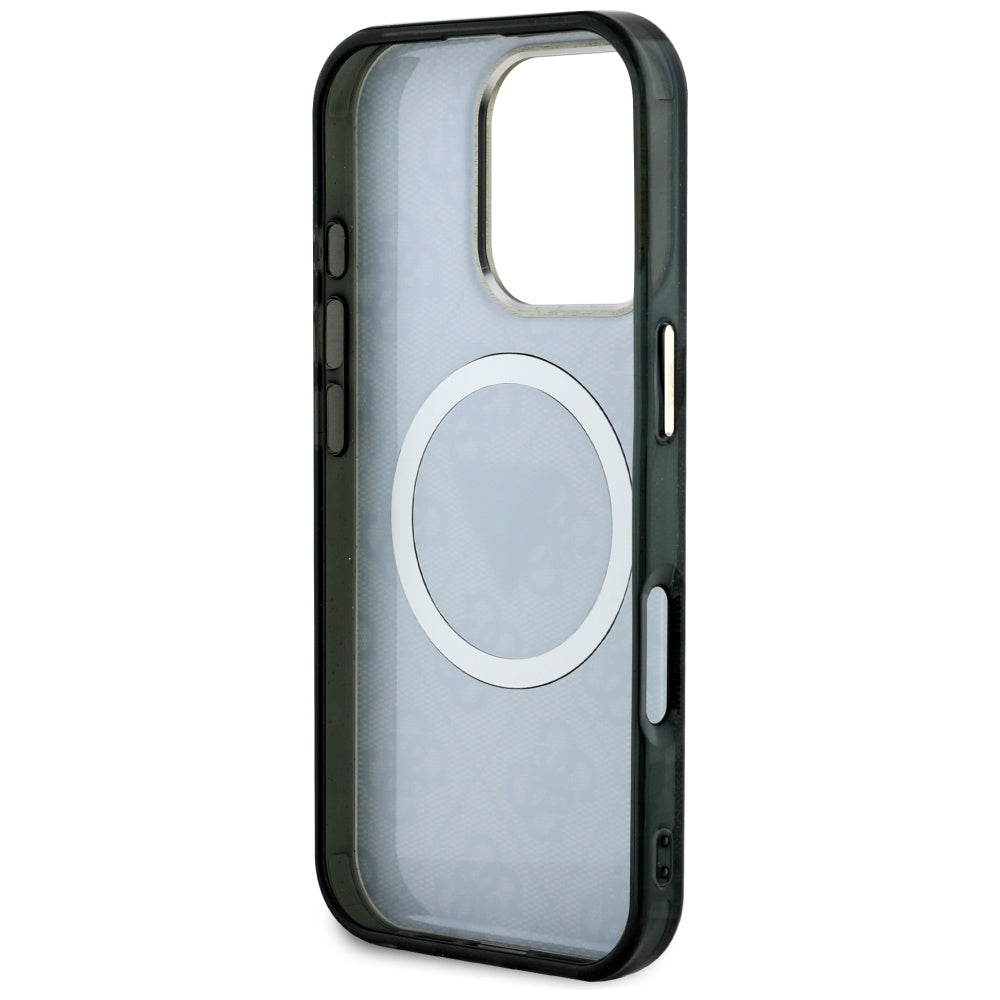 Custodia MagSafe per Apple iPhone 16 Pro, Guess, IML Glitter 4G Circle Triangle, Nera