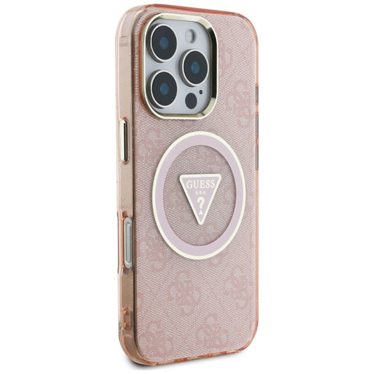 Custodia MagSafe per Apple iPhone 16 Pro, Guess, IML Glitter 4G Circle Triangle, Rosa