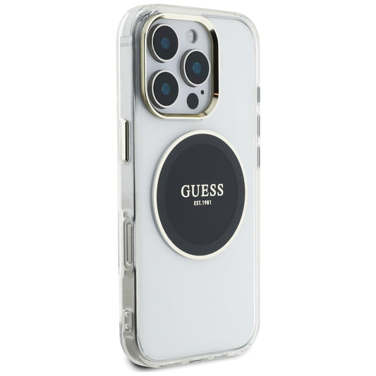 Custodia MagSafe per Apple iPhone 16 Pro, Guess, IML Metal Colored Circle, Nera