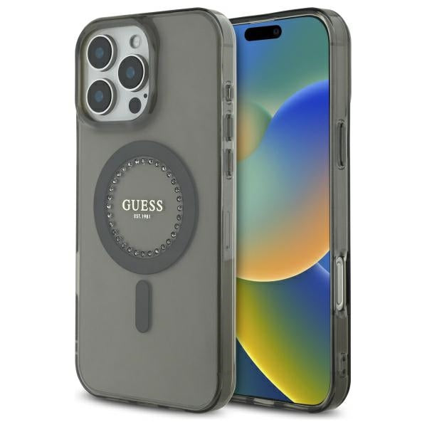 Custodia MagSafe per Apple iPhone 16 Pro, Guess, IML Rhinestone, Nera