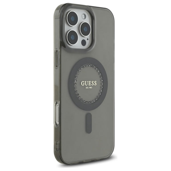 Custodia MagSafe per Apple iPhone 16 Pro, Guess, IML Rhinestone, Nera