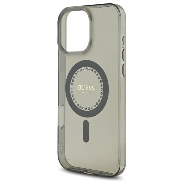 Custodia MagSafe per Apple iPhone 16 Pro, Guess, IML Rhinestone, Nera