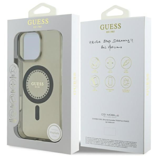 Custodia MagSafe per Apple iPhone 16 Pro, Guess, IML Rhinestone, Nera
