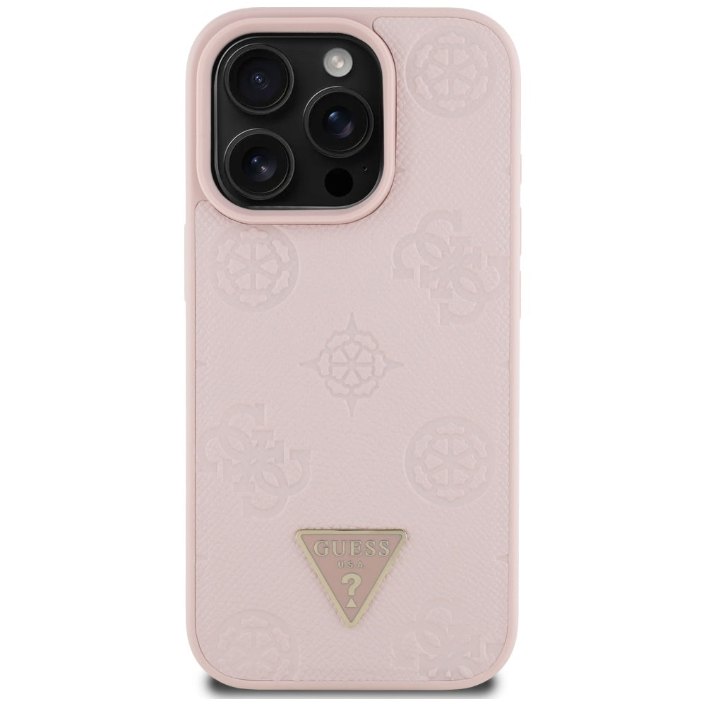 Custodia MagSafe per Apple iPhone 16 Pro, Guess, Peony Grained Hot Stamp Triangle, Rosa