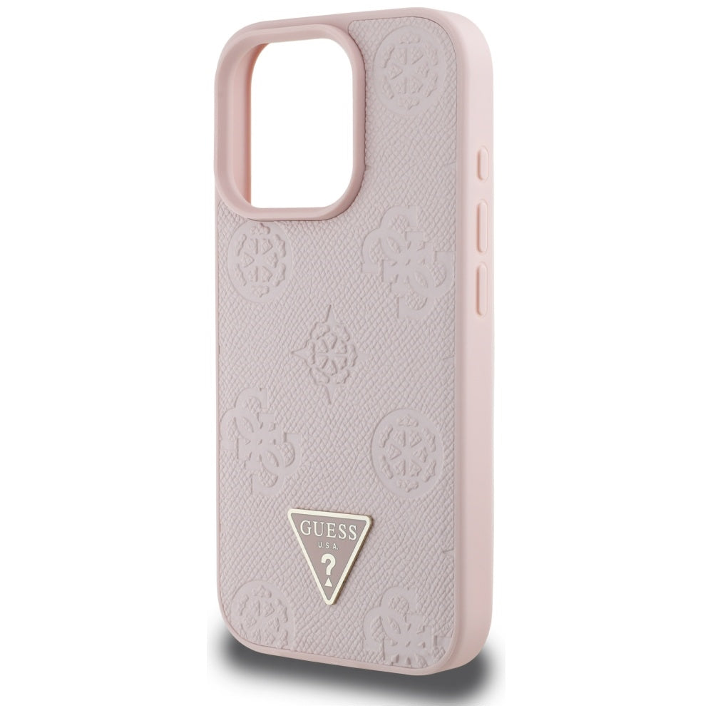 Custodia MagSafe per Apple iPhone 16 Pro, Guess, Peony Grained Hot Stamp Triangle, Rosa