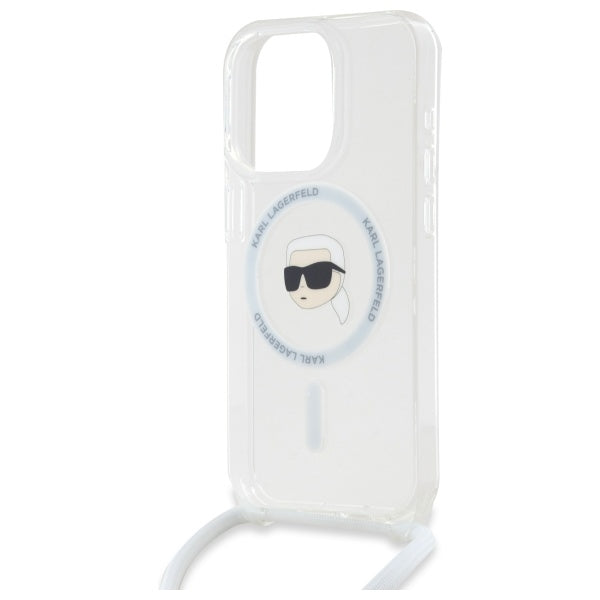 Custodia MagSafe per Apple iPhone 16 Pro, Karl Lagerfeld, IML Crossbody Karl's Head, Trasparente