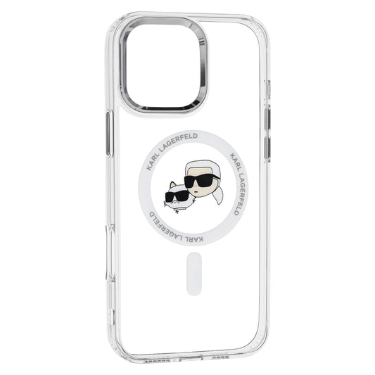 Custodia MagSafe per Apple iPhone 16 Pro, Karl Lagerfeld, IML Metal Karl & Choupette's Heads, Bianca
