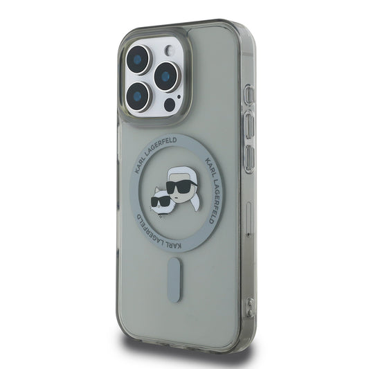 Custodia MagSafe per Apple iPhone 16 Pro, Karl Lagerfeld, IML Metal Karl & Choupette's Heads, Nera