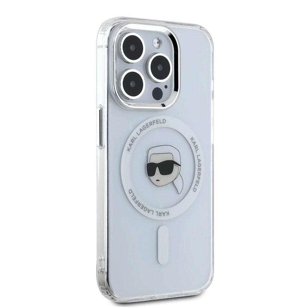 Custodia MagSafe per Apple iPhone 16 Pro, Karl Lagerfeld, IML Metal Karl's Head, Bianca