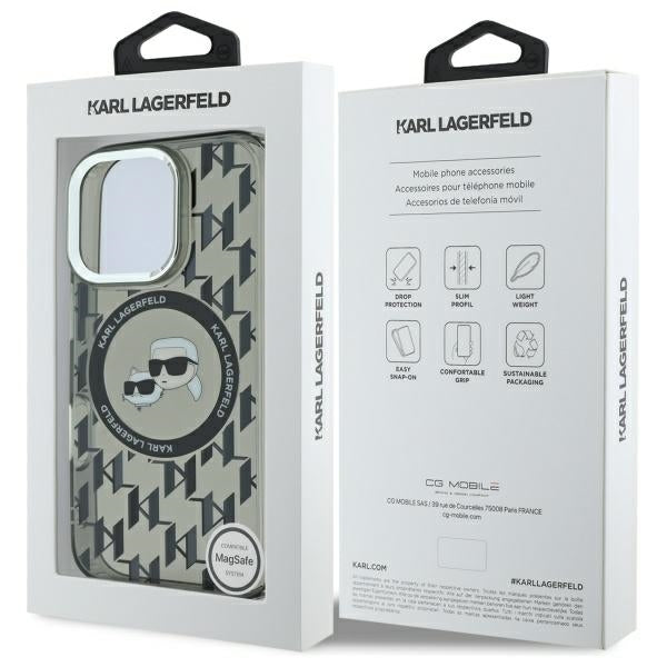Custodia MagSafe per Apple iPhone 16 Pro, Karl Lagerfeld, IML Monogramma Karl & Choupette's Heads, Nera