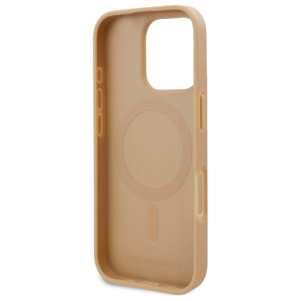 Custodia MagSafe per Apple iPhone 16 Pro, Karl Lagerfeld, Monogram Metal Logo, Beige