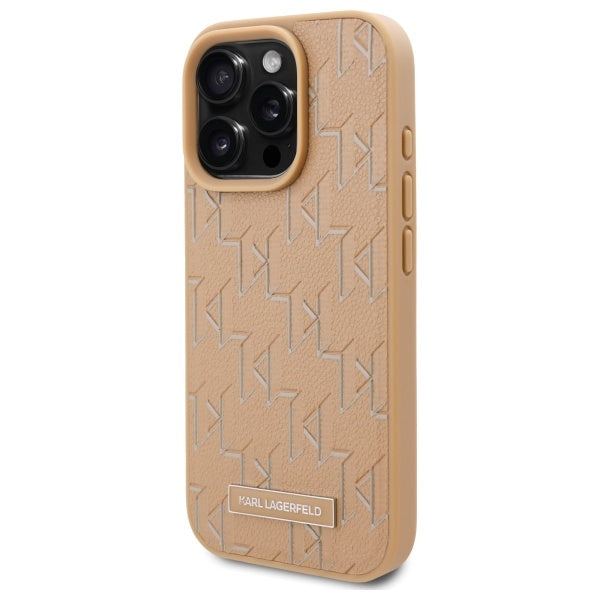 Custodia MagSafe per Apple iPhone 16 Pro, Karl Lagerfeld, Monogram Metal Logo, Beige