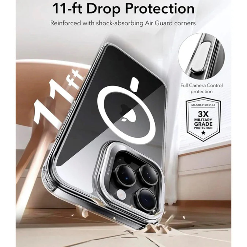 Custodia MagSafe per Apple iPhone 16 Pro Max, ESR, Classic Hybrid Kickstand Slide, Trasparente