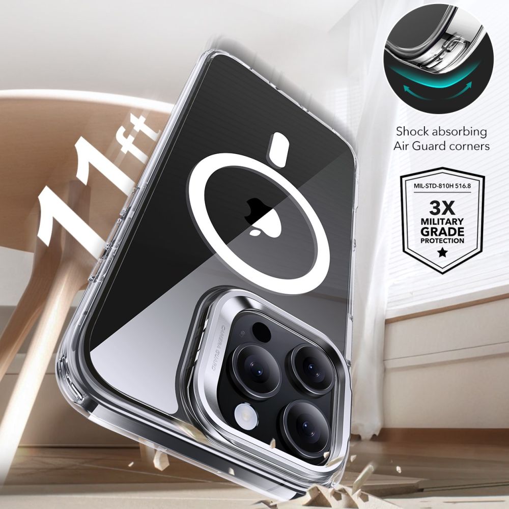 Custodia MagSafe per Apple iPhone 16 Pro Max, ESR, Classic Hybrid Kickstand con Protezione Schermo, Trasparente