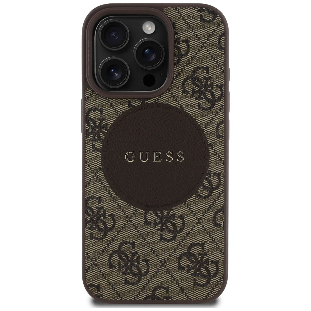 Custodia MagSafe per Apple iPhone 16 Pro Max, Guess, 4G Circle Classic Logo, Marrone