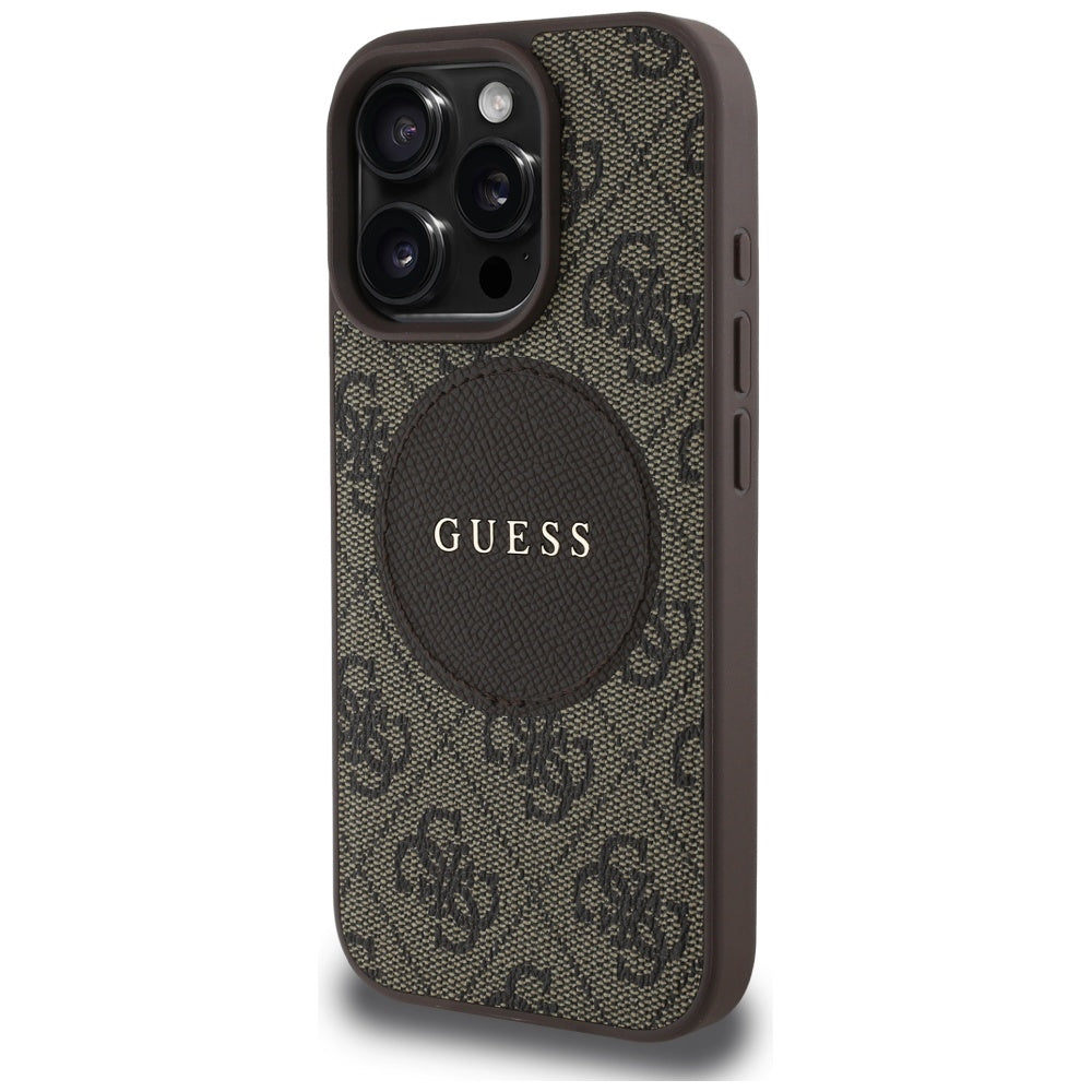 Custodia MagSafe per Apple iPhone 16 Pro Max, Guess, 4G Circle Classic Logo, Marrone