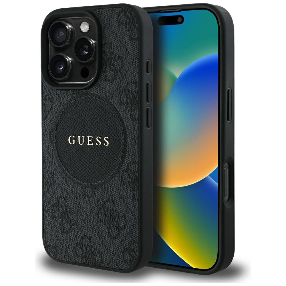Custodia MagSafe per Apple iPhone 16 Pro Max, Guess, 4G Circle Classic Logo, Nera