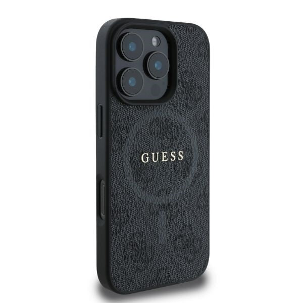 Custodia MagSafe per Apple iPhone 16 Pro Max, Guess, 4G Ring Classic Logo, Nera