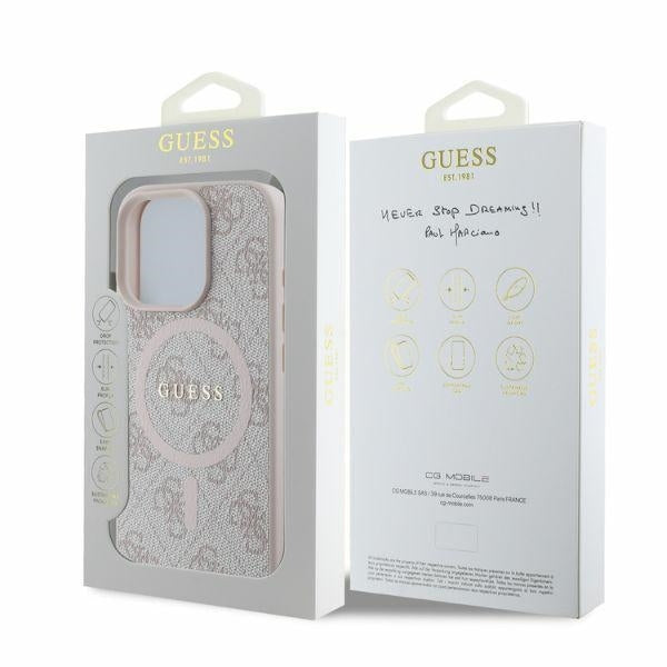 Custodia MagSafe per Apple iPhone 16 Pro Max, Guess, 4G Ring Classic Logo, Rosa