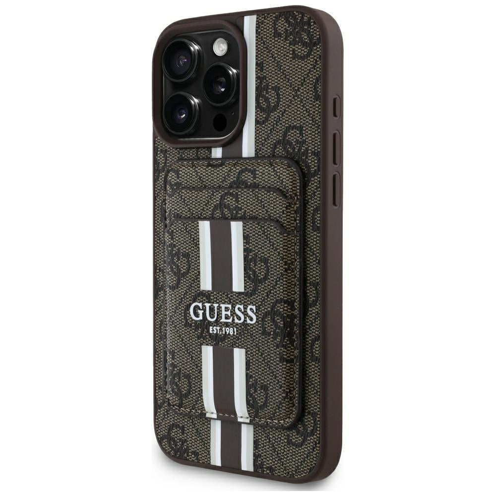 Custodia MagSafe per Apple iPhone 16 Pro Max, Guess, Cardslot 4G Stripes, Marrone