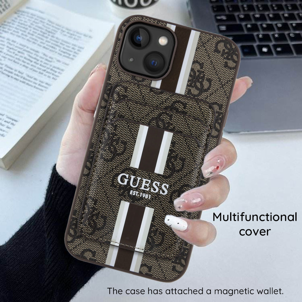 Custodia MagSafe per Apple iPhone 16 Pro Max, Guess, Cardslot 4G Stripes, Marrone