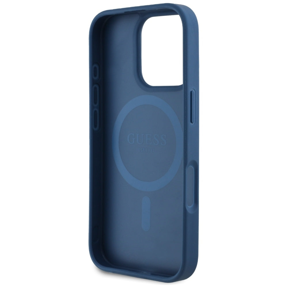 Custodia MagSafe per Apple iPhone 16 Pro Max, Guess, Grained Flowers, Blu