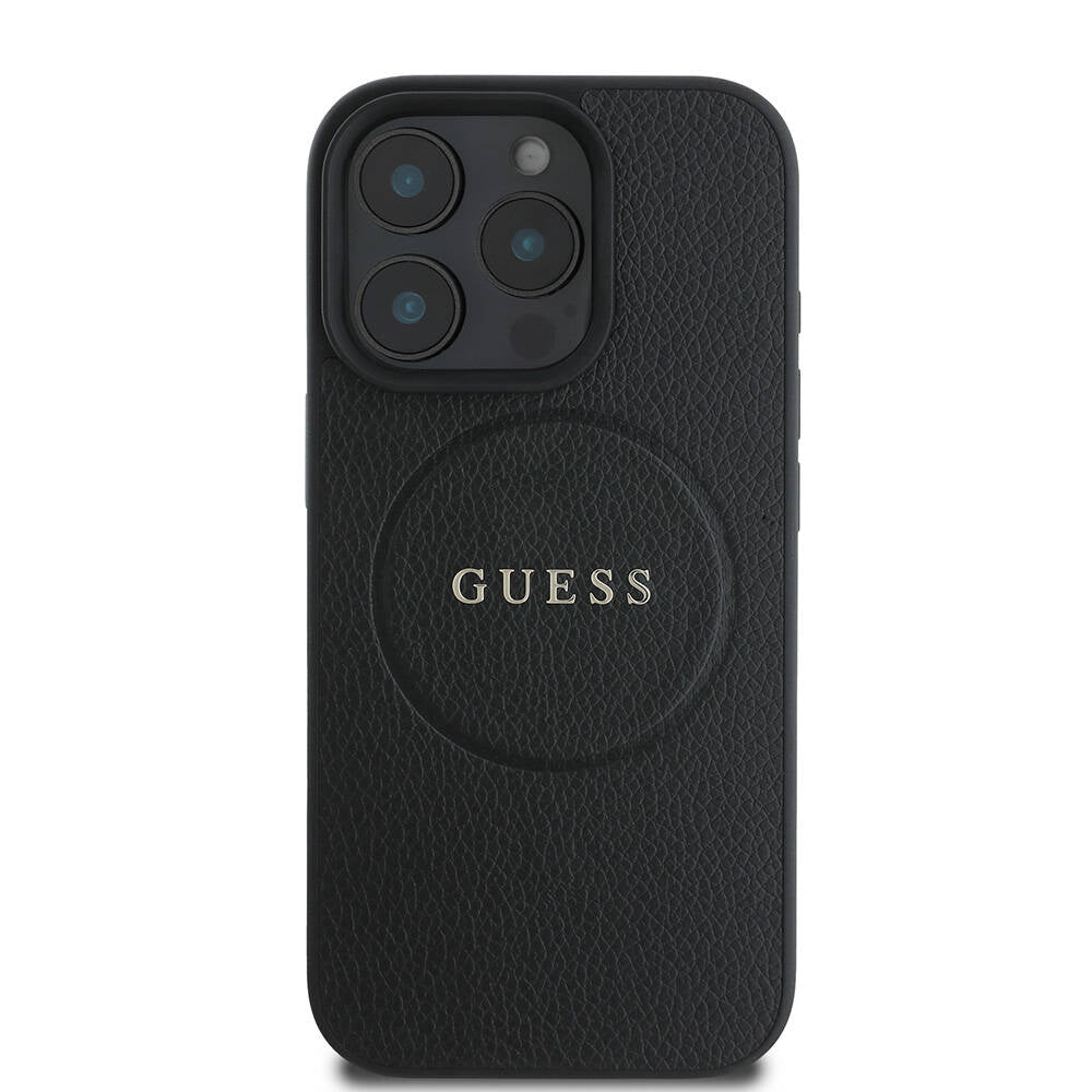 Custodia MagSafe per Apple iPhone 16 Pro Max, Guess, Grained Gold Ring, Nera