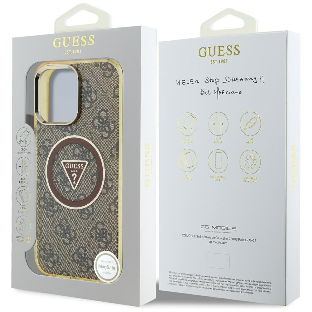 MagSafe Case for Apple iPhone 16 Pro Max, Guess, IML Glitter 4G Circle Triangle, Brown