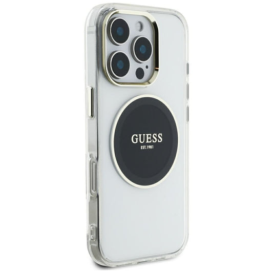 Custodia MagSafe per Apple iPhone 16 Pro Max, Guess, IML Metal Colored Circle, Nera