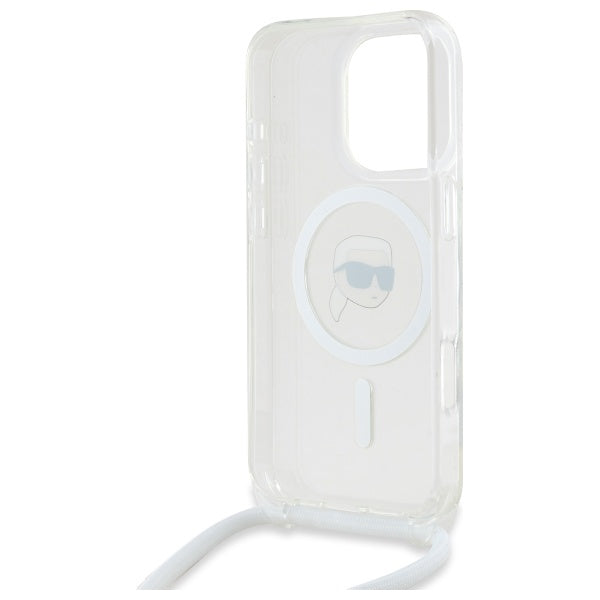 Custodia MagSafe per Apple iPhone 16 Pro Max, Karl Lagerfeld, IML Crossbody Karl's Head, Trasparente