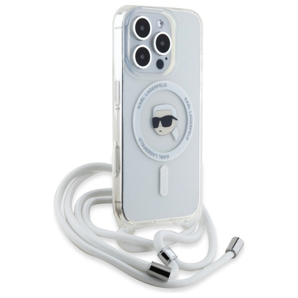 Custodia MagSafe per Apple iPhone 16 Pro Max, Karl Lagerfeld, IML Crossbody Karl's Head, Trasparente