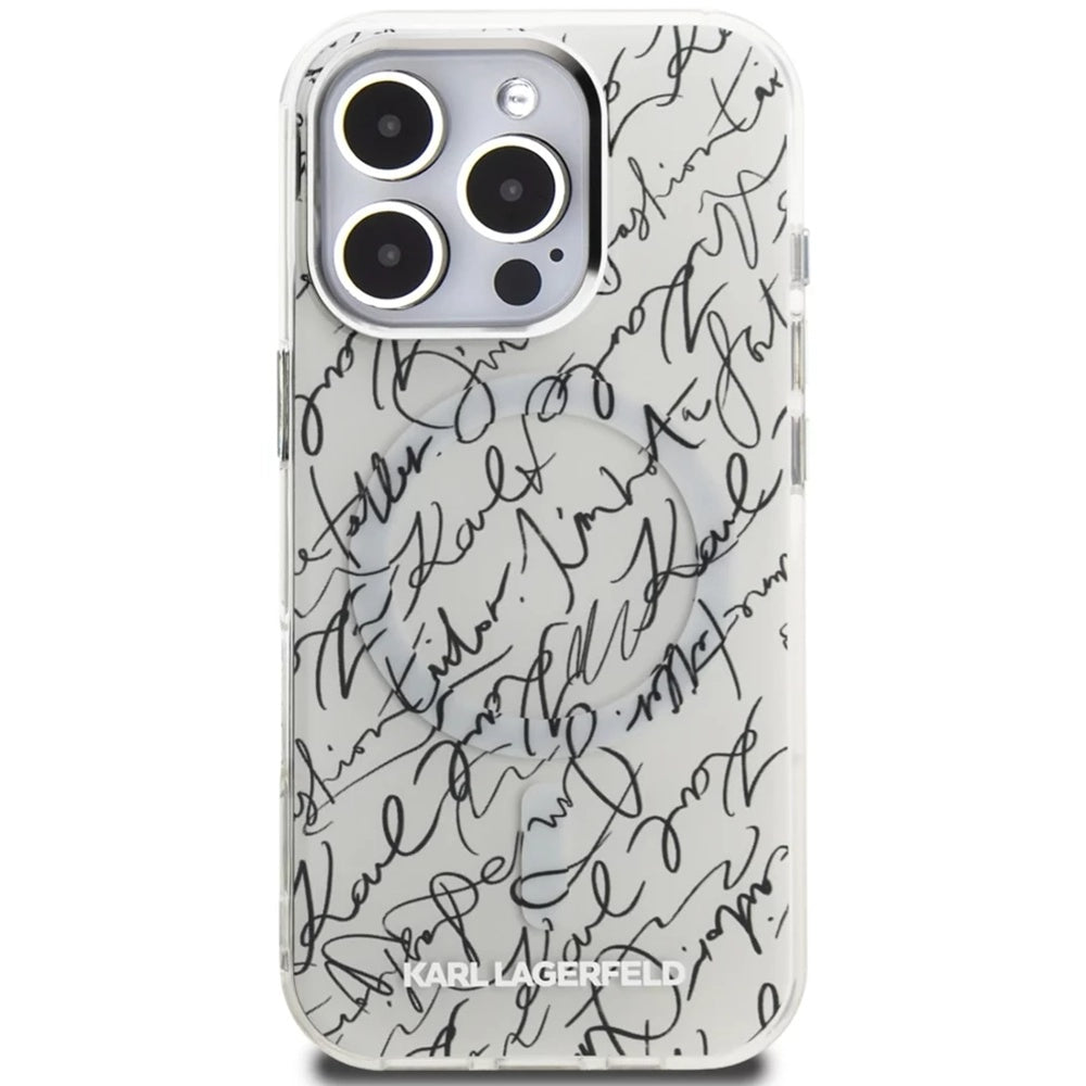 Custodia MagSafe per Apple iPhone 16 Pro Max, Karl Lagerfeld, IML Karl Script Pattern, Bianca