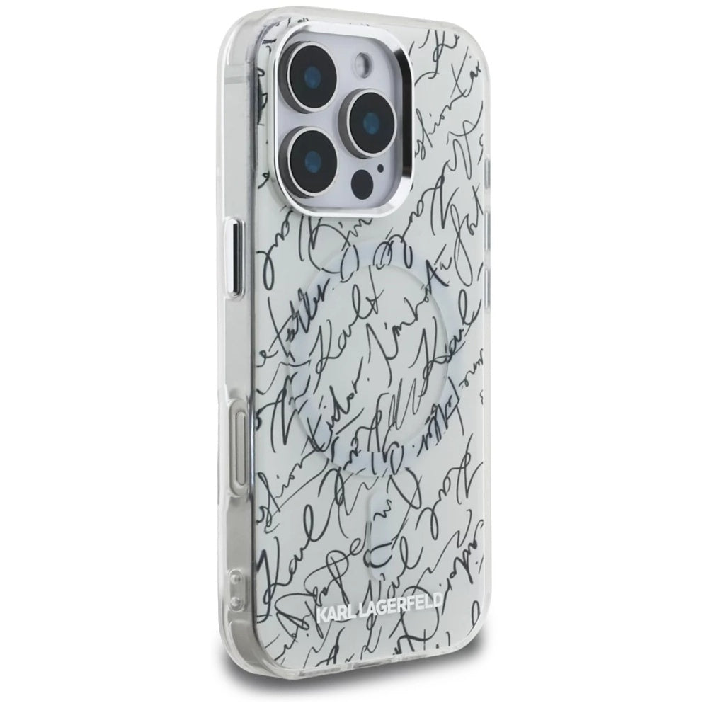 Custodia MagSafe per Apple iPhone 16 Pro Max, Karl Lagerfeld, IML Karl Script Pattern, Bianca