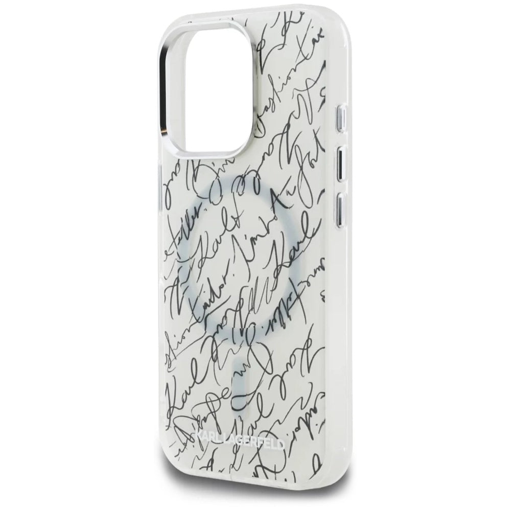 Custodia MagSafe per Apple iPhone 16 Pro Max, Karl Lagerfeld, IML Karl Script Pattern, Bianca