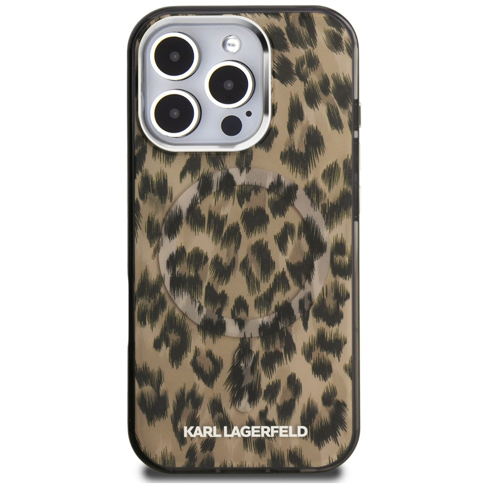 Custodia MagSafe per Apple iPhone 16 Pro Max, Karl Lagerfeld, IML Leopard Pattern, Marrone