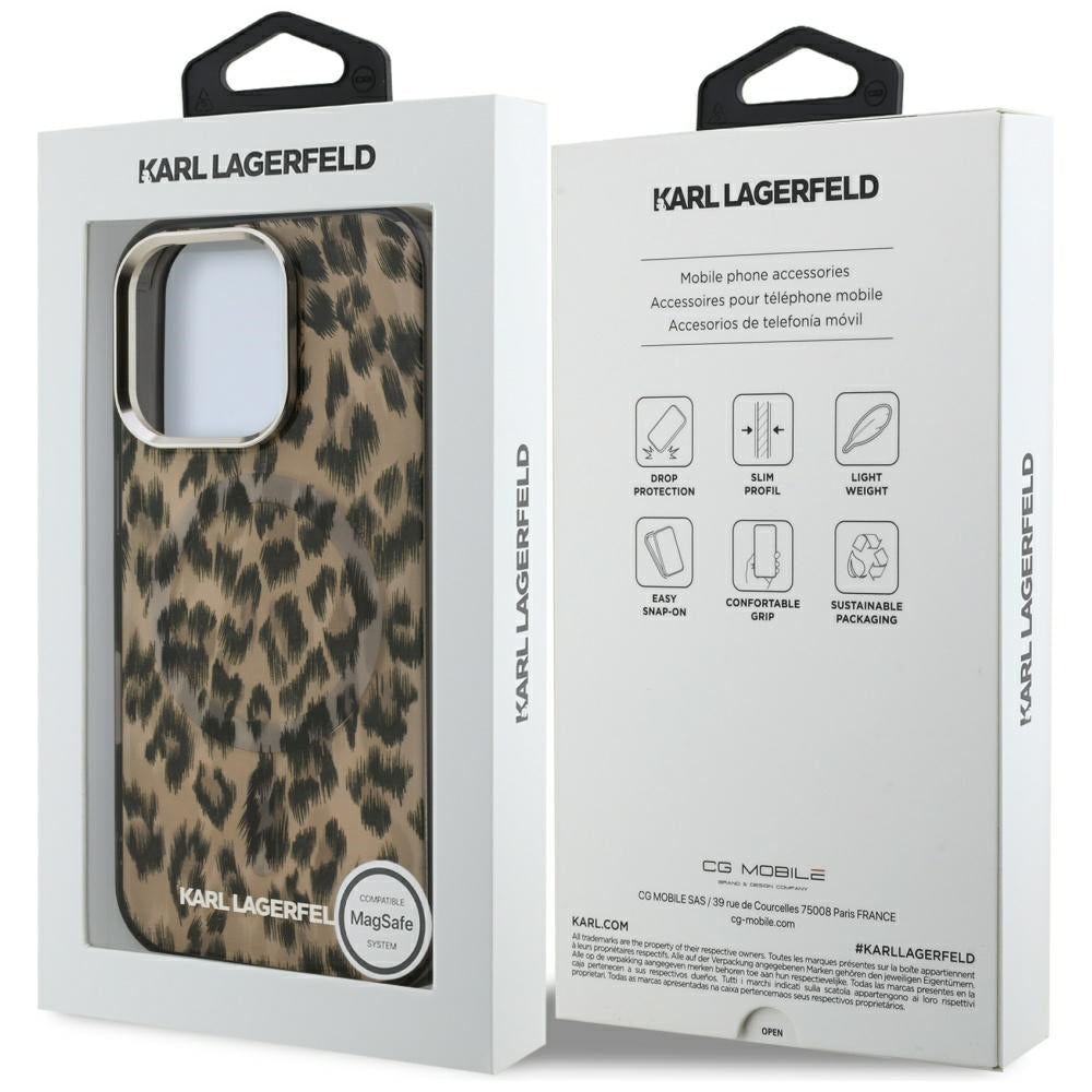 Custodia MagSafe per Apple iPhone 16 Pro Max, Karl Lagerfeld, IML Leopard Pattern, Marrone