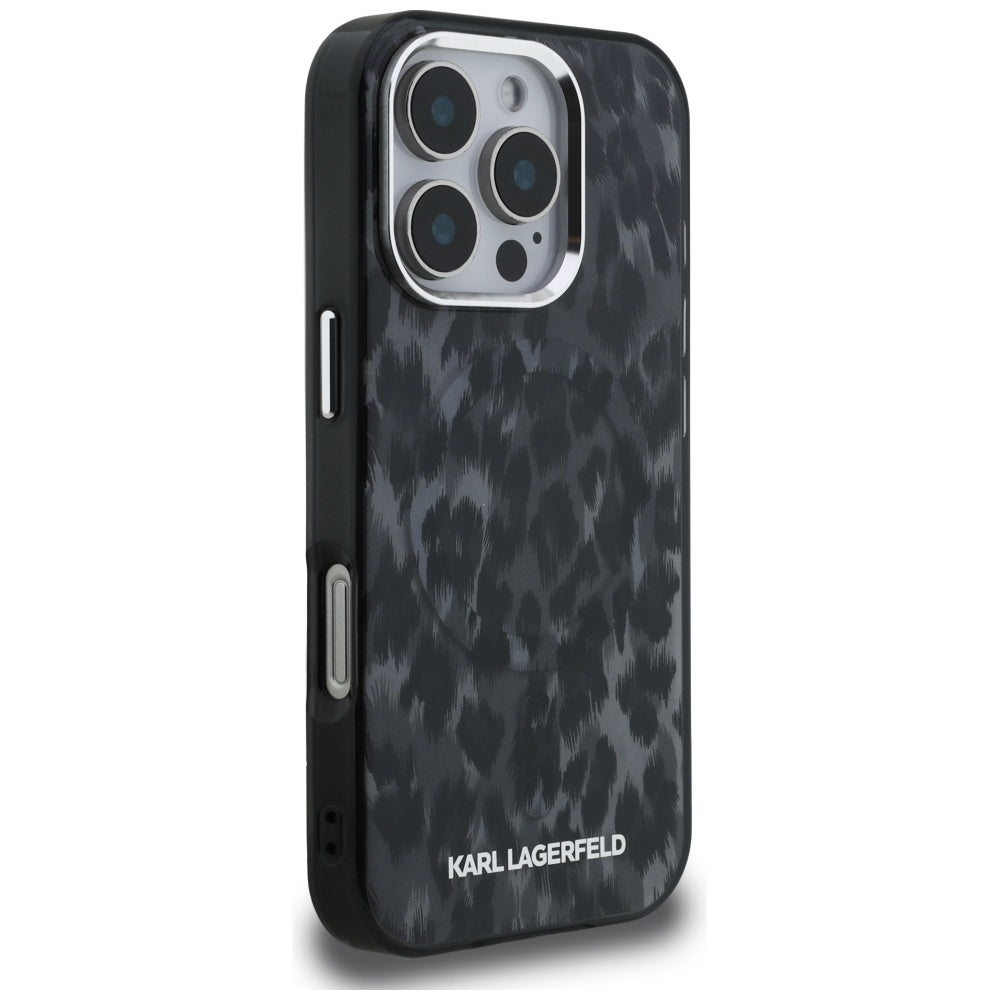 MagSafe Case for Apple iPhone 16 Pro Max, Karl Lagerfeld, IML Leopard Pattern, Black